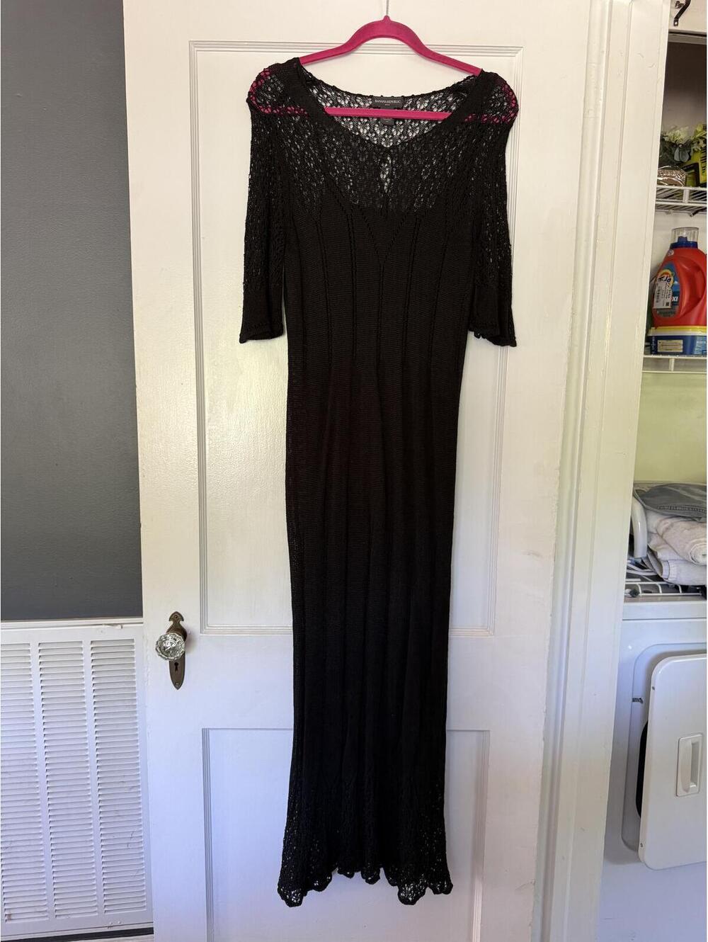 Banana Republic Black Crochet Lace Maxi Dress with 3/4 Sleeves